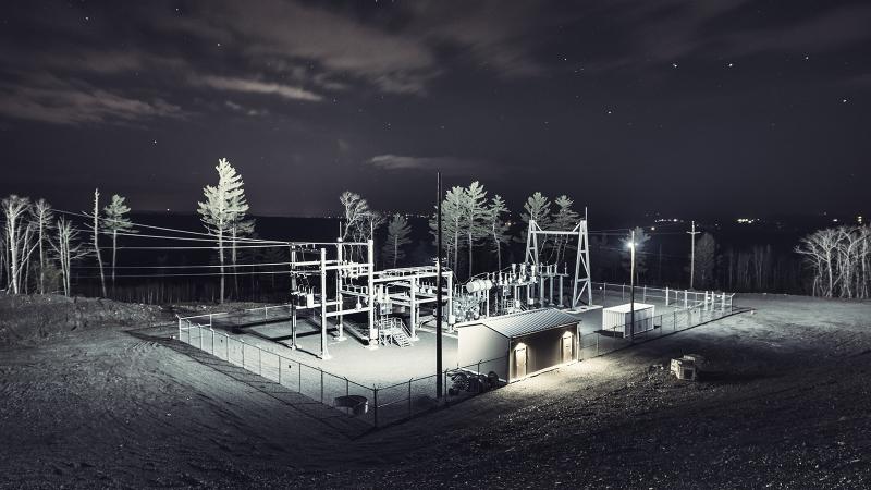 Transformer substation at night