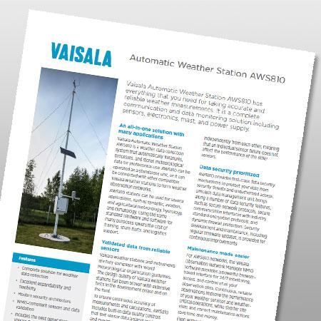 Vaisala Automatic Weather Station AWS810 datasheet