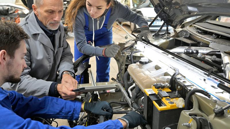 Car assembly in a factory