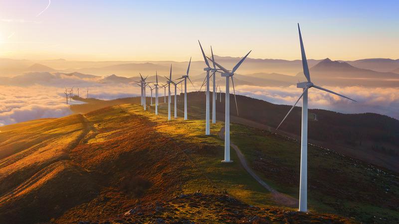 Wind turbines on a hill