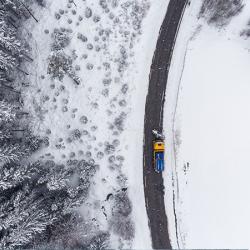 Aerial view: winter road maintenance